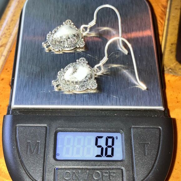 Genuine White Buffalo Sterling Silver Southwestern Earrings - Picture 6 of 8